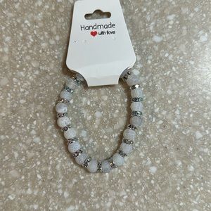 Frosted White Glass Bead Bracelet